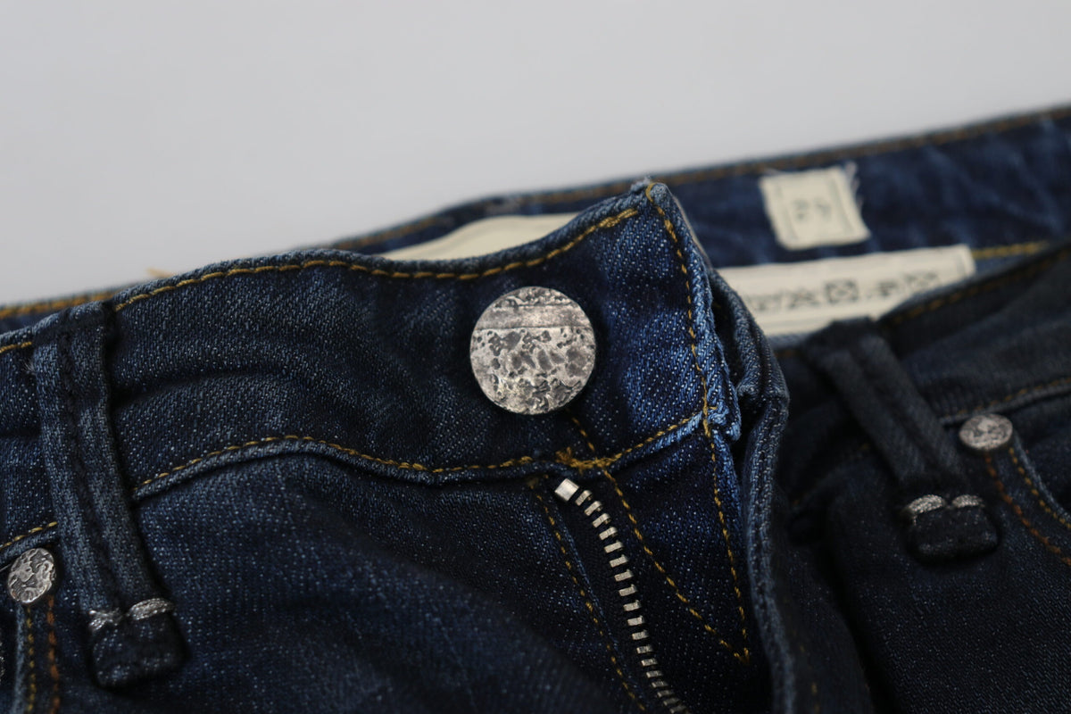 Blue Cotton Skinny Low Waist Women Casual Denim Jeans