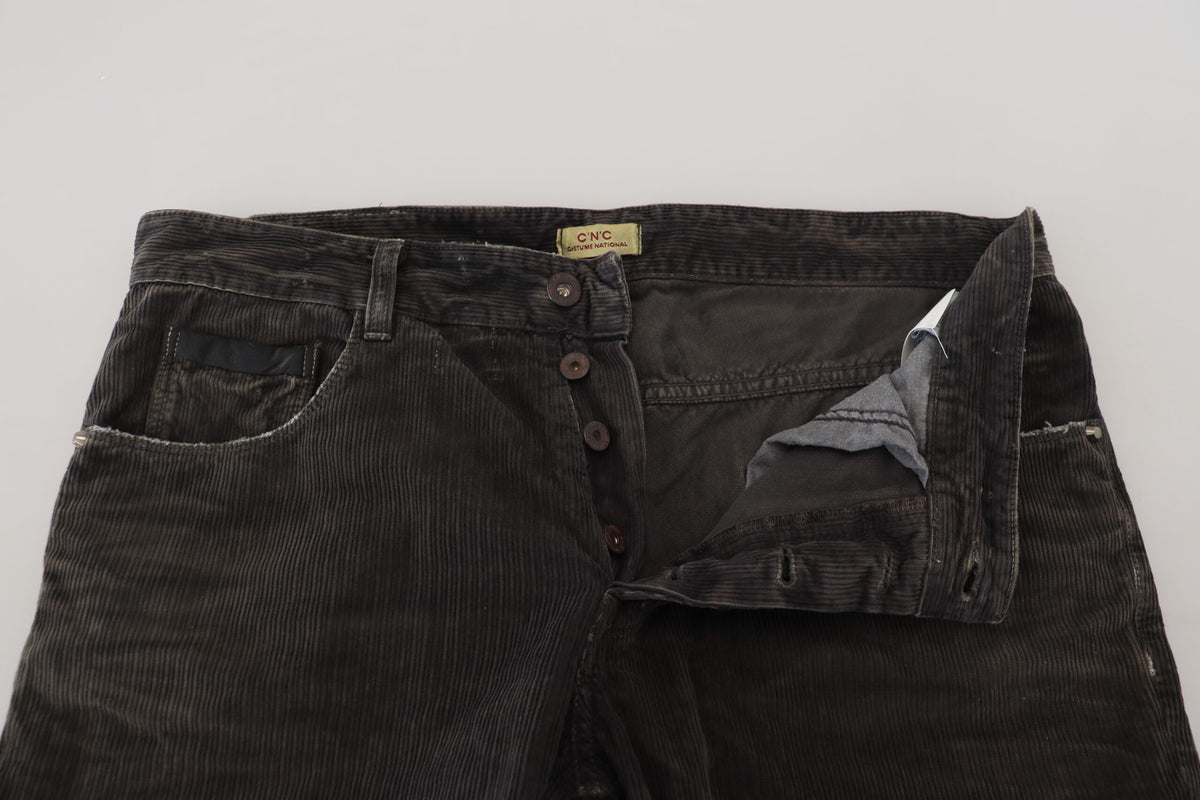 Gray Cotton Corduroy Men Casual Jeans