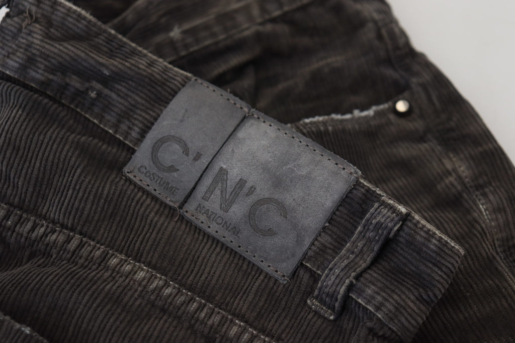 Gray Cotton Corduroy Men Casual Jeans
