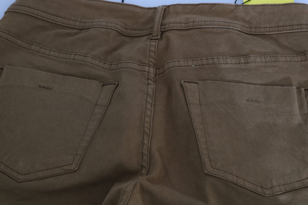Brown Cotton Mid Waist Skinny Slim Fit Denim Jeans