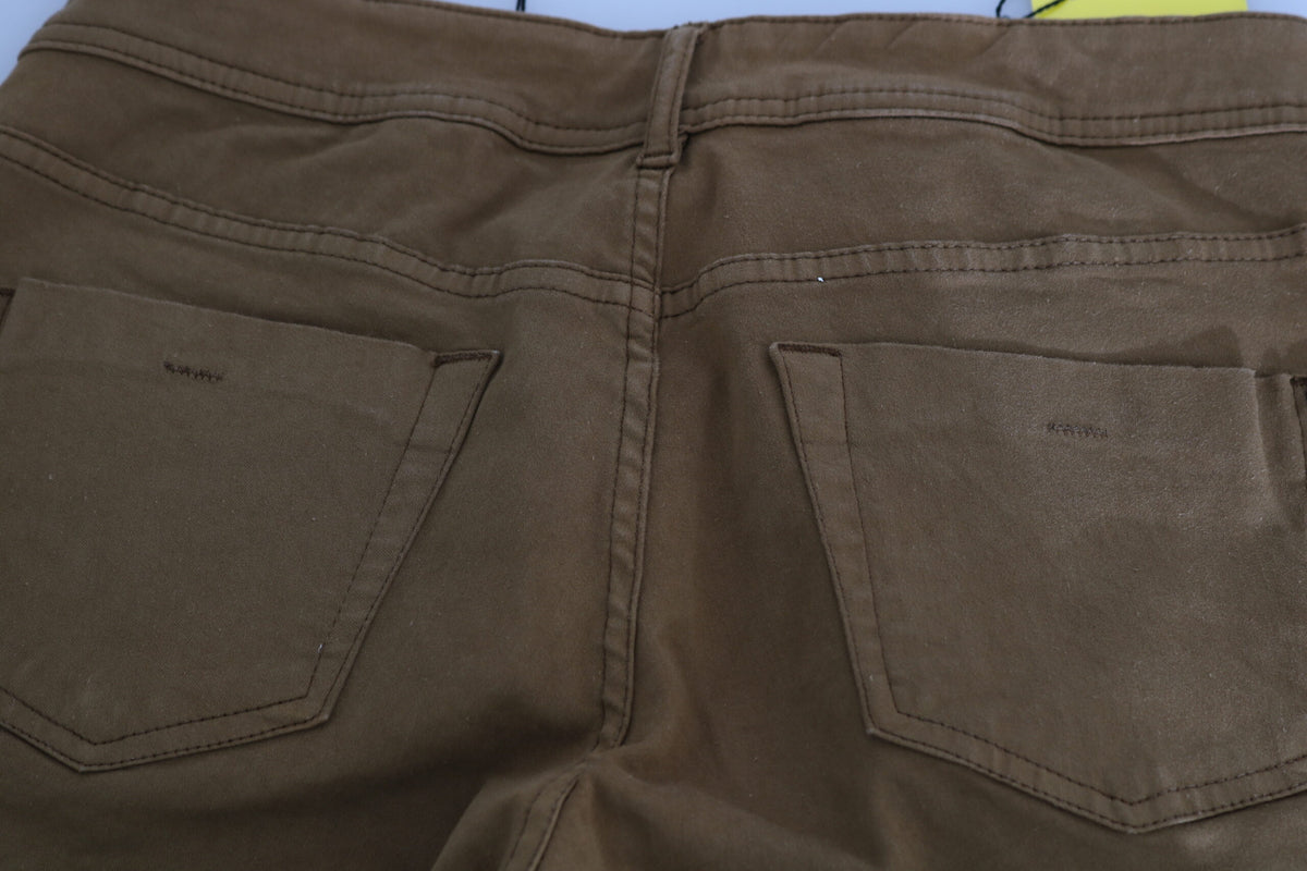 Brown Cotton Mid Waist Skinny Slim Fit Denim Jeans