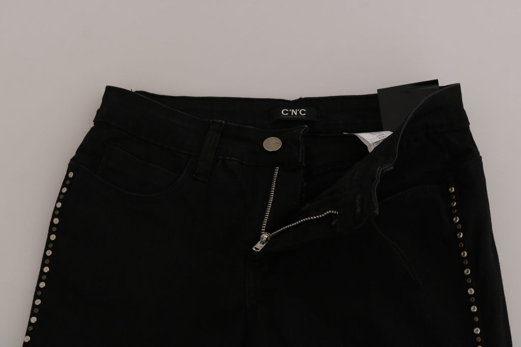 Black Embellished Mid Waist Skinny Denim Jeans