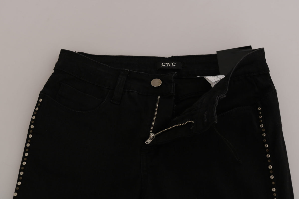 Black Embellished Mid Waist Skinny Denim Jeans
