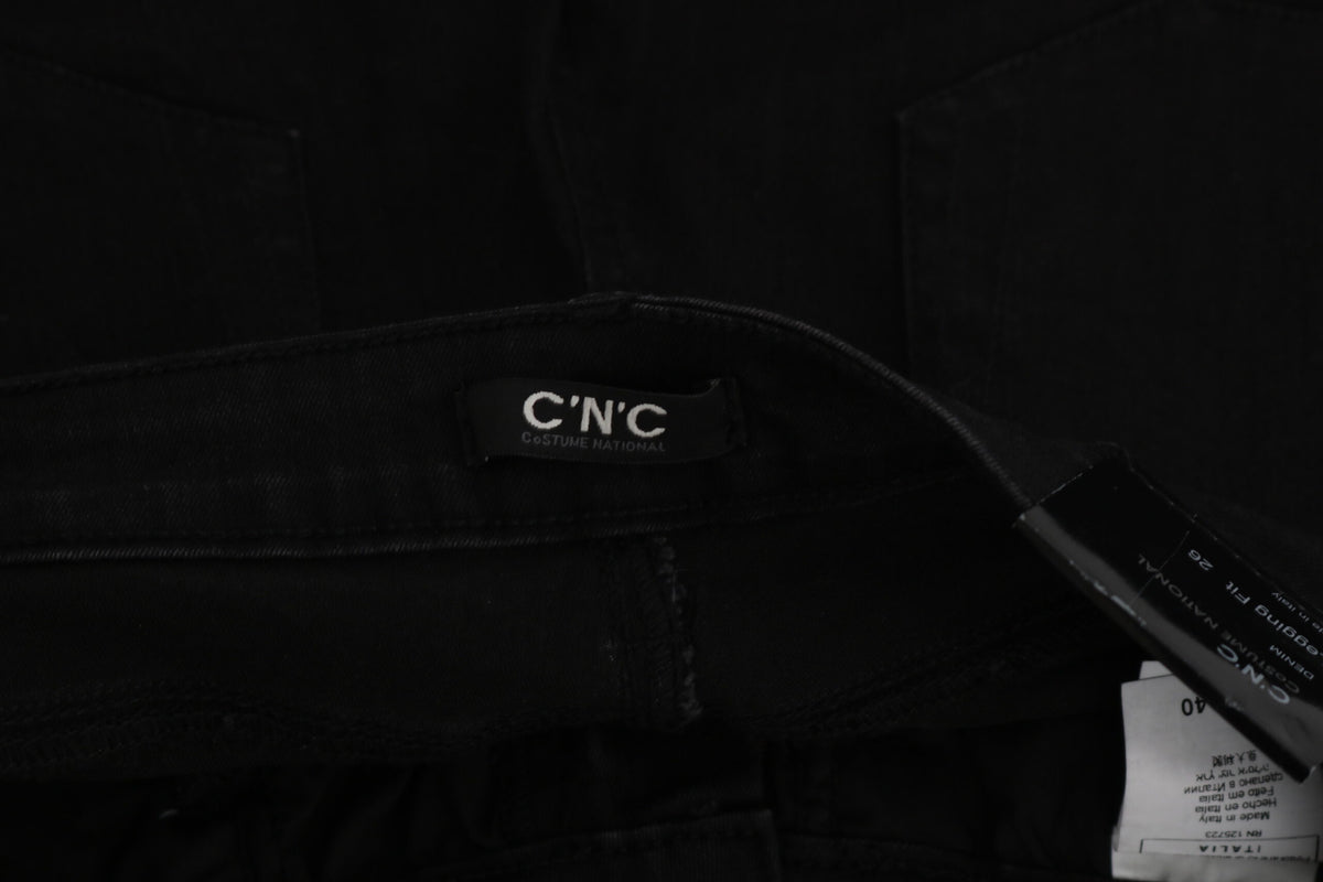 Black Embellished Mid Waist Skinny Denim Jeans