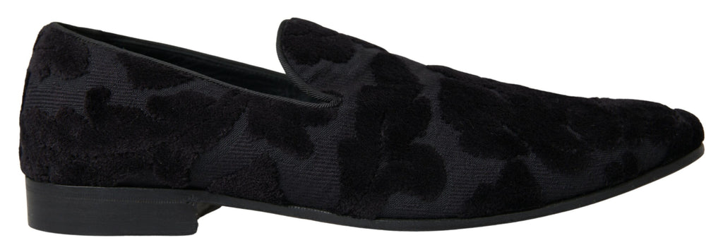Black Brocade Loafers Formal Shoes