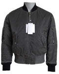 Gray Bomber Zipper Pocket Sleeves Jacket