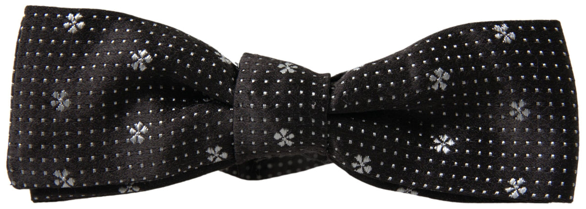 Dark Gray Patterned Silk Adjustable Men Neck Papillon Bow Tie