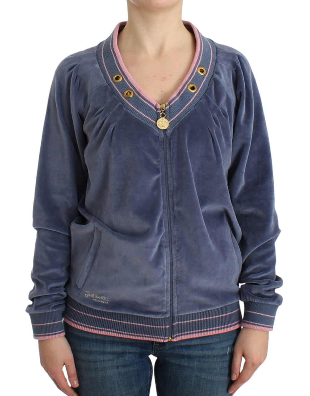 Blue velvet zipup sweater