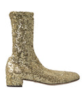 Gold Sequined Short Boots Stretch Shoes