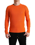Orange Knitted Crewneck Men Pullover Sweater