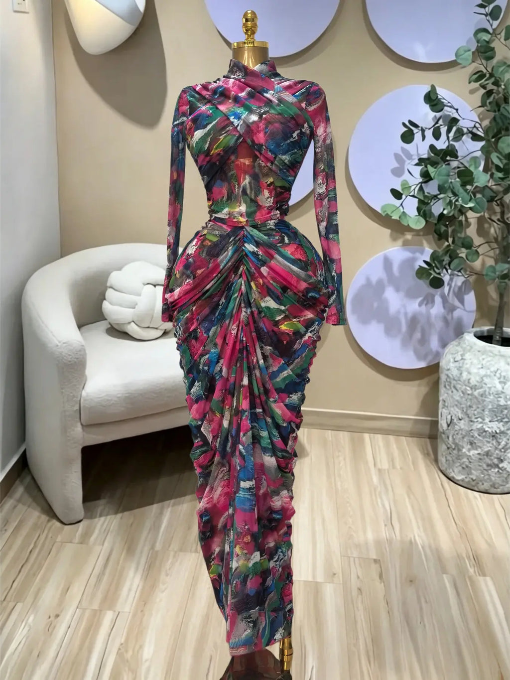 PULKRITU Elegant Women'S Tie Dye Printed Two Piece Set Outfits, Wrap Long Sleeve Crop Top + Ruched Maxi Skirt , Casual Beach Resort Birthday, Vacation Street Lady Two-Piece Set,Female Fashion 2 Piece Co-Ord Set, Casual Chic Set