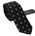 Dark Gray 100% Silk Floral Print Print Classic Tie