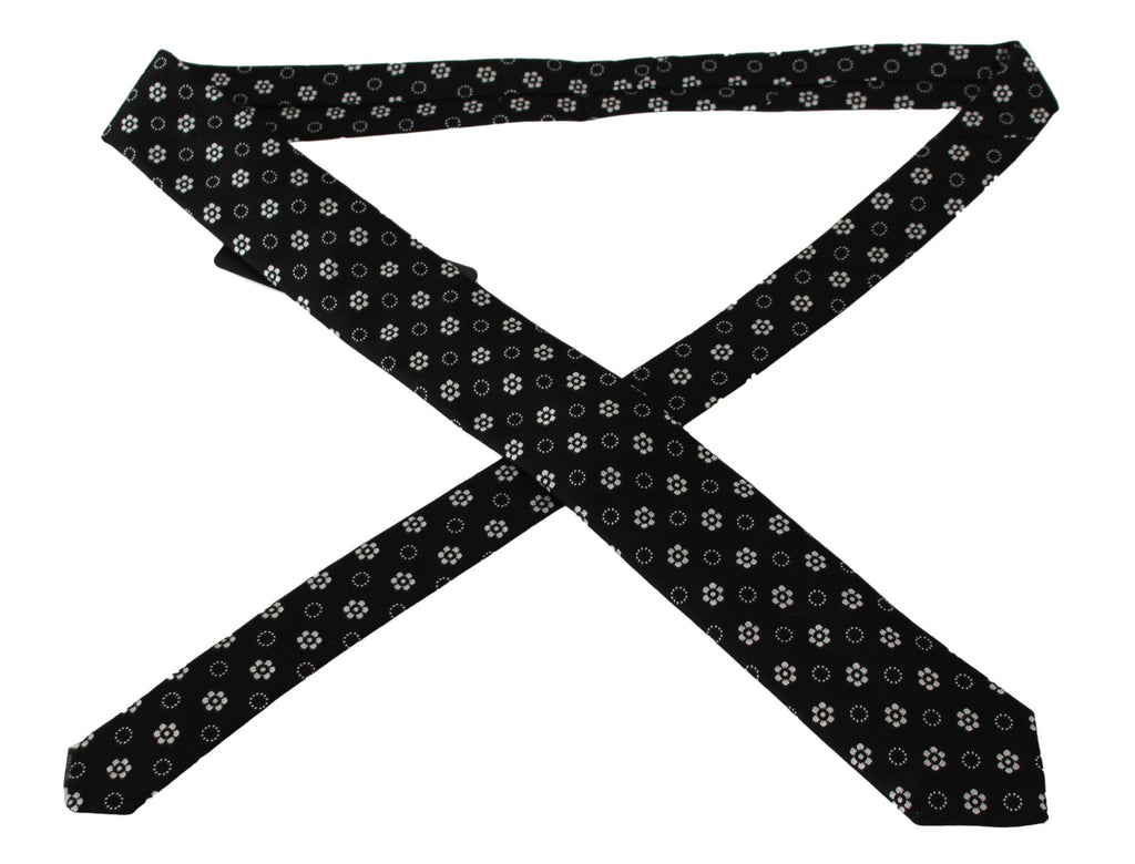 Dark Gray 100% Silk Floral Print Print Classic Tie