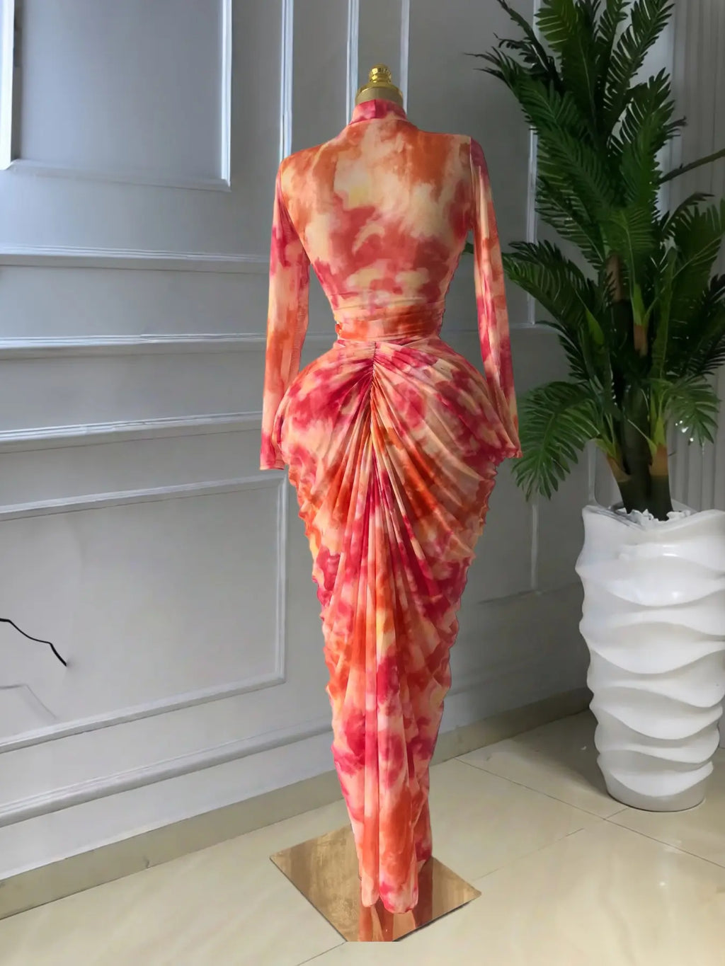 PULKRITU Elegant Women'S Tie Dye Printed Two Piece Set Outfits, Wrap Long Sleeve Crop Top + Ruched Maxi Skirt , Casual Beach Resort Birthday, Vacation Street Lady Two-Piece Set,Female Fashion 2 Piece Co-Ord Set, Casual Chic Set