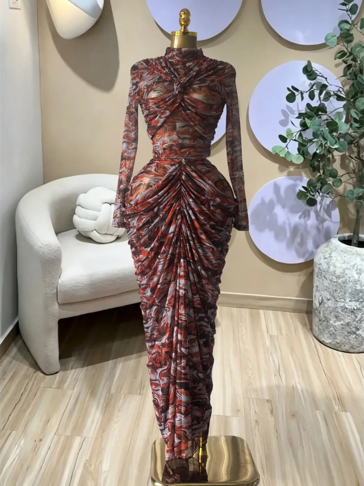 PULKRITU Elegant Women'S Tie Dye Printed Two Piece Set Outfits, Wrap Long Sleeve Crop Top + Ruched Maxi Skirt , Casual Beach Resort Birthday, Vacation Street Lady Two-Piece Set,Female Fashion 2 Piece Co-Ord Set, Casual Chic Set