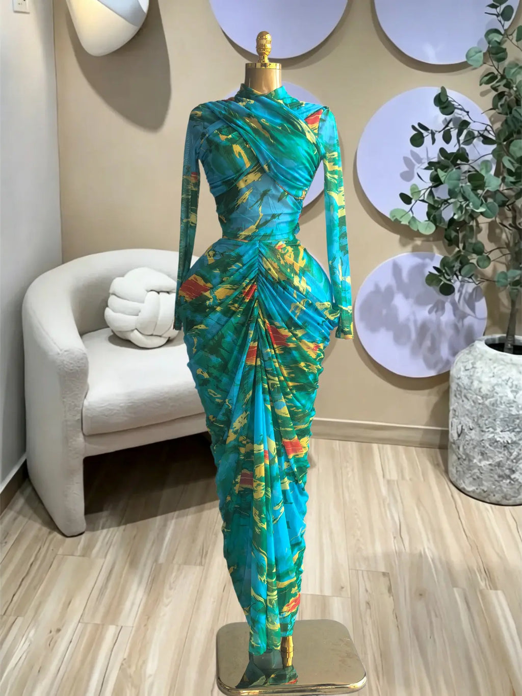 PULKRITU Elegant Women'S Tie Dye Printed Two Piece Set Outfits, Wrap Long Sleeve Crop Top + Ruched Maxi Skirt , Casual Beach Resort Birthday, Vacation Street Lady Two-Piece Set,Female Fashion 2 Piece Co-Ord Set, Casual Chic Set